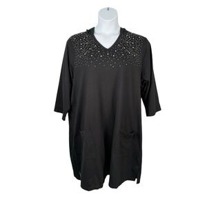 Quacker Factory Dress Womens 3X Black Rhinestone Hooded Cotton Cover Up